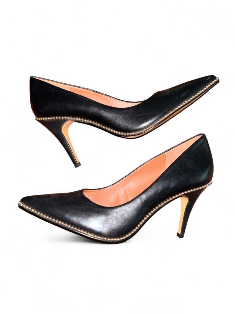Coach Black Pointed-Toe Kitten Heels with Gold Bead Trim